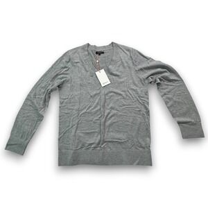 Quince Mens Lightweight Cotton Cashmere V-Neck Sweater Heather Grey L NEW